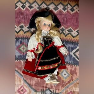 Traditional Alsatian Collectible Doll 10’’ ,in Red and Black Dress